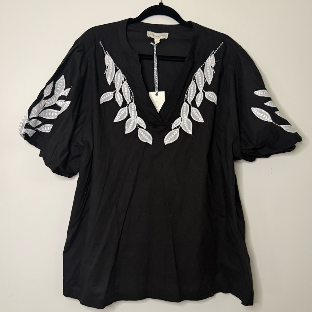 NWT Jennifer & Grace Embroidered Boho Blouse 2X Black White